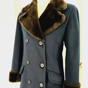 Stunning Mint vintage Alorna winter wool coat navy chocolate brown SzL like new